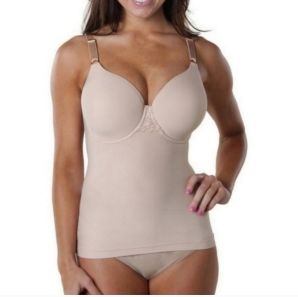 Shapeez Tankee Long Nude Beige Shapewear Bra Tank Top Lingerie Large C Cup